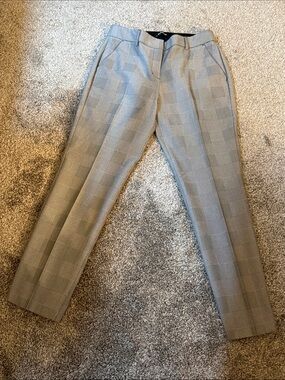 EXPRESS Columnist Ankle Mid Rise - Stretch  Dress Pants - Gray Check